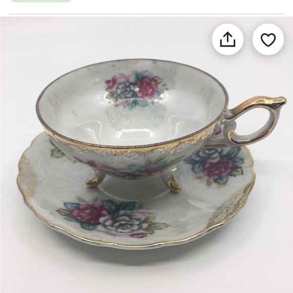 Tea Cup & Saucer Pearl Iridescent Tri-Footed Japan - Picture 15 of 15